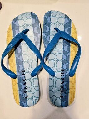 COACH Blue & Yellow Signature Flip Flops men size 9/10